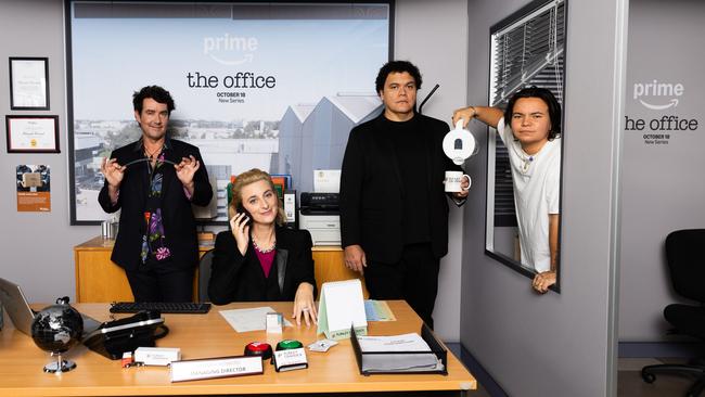 The Office Australia's Jonny Brugh, Felicity Ward, Josh Thomson and Zoe Terakes at the Primeville Sweet Spot event at SXSW Sydney 2024. Picture: Scott Ehler