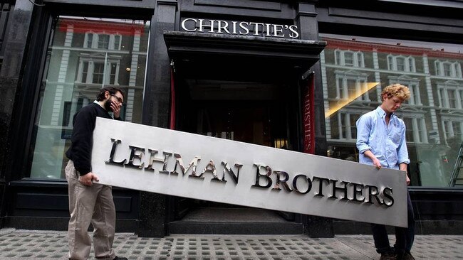 A Lehman Brothers sign being put up for auction in 2010, two years after the investment bank’s collapse. Getty Images