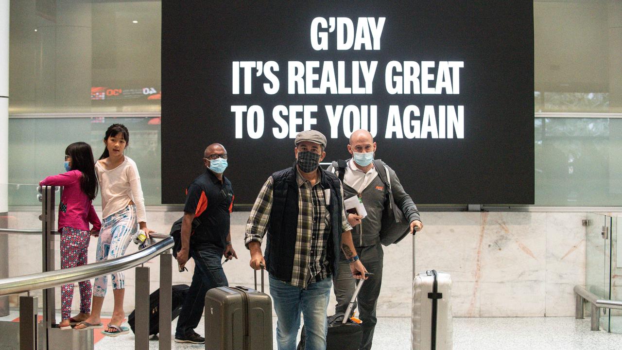 Travellers from Singapore arrive into the arrivals in Sydney Airport. Picture: NCA NewsWire / Flavio Brancaleone