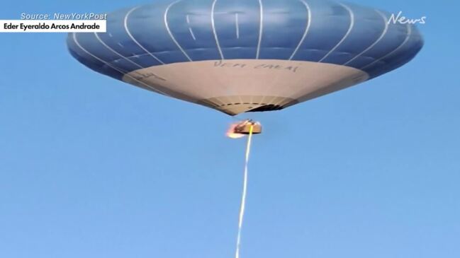 Hot air balloon catches fire mid-air