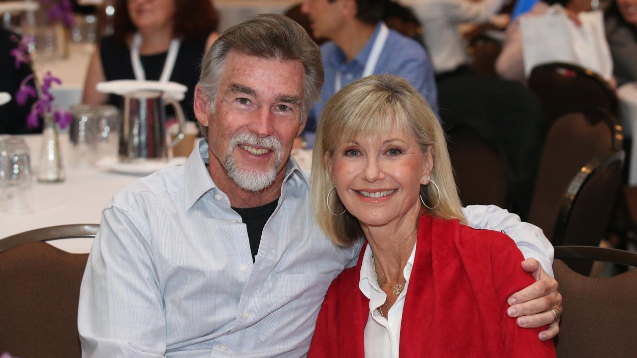 Olivia Newton-John and her husband John Easterling. (AAP Image/David Crosling)