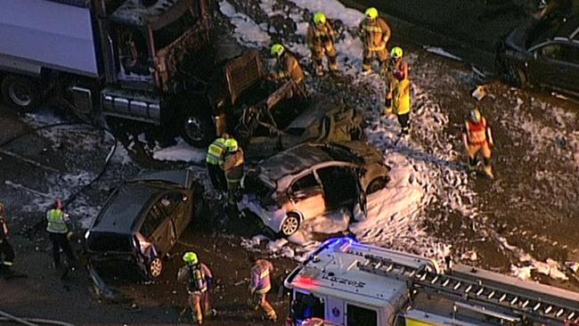 The accident scene spread over 70m. Picture: Seven News