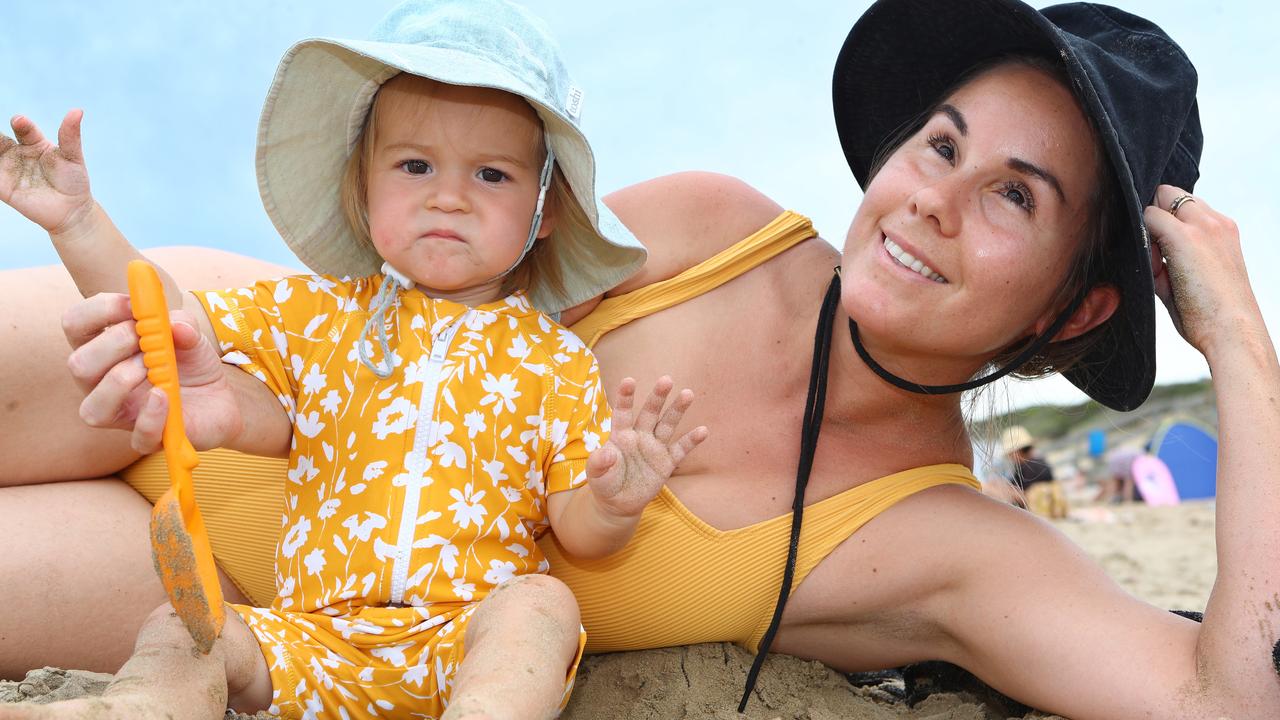 Beach Pics at Ocean Grove Jess Dodds and daughter Lillian 1yr (Leopold) Picture: Glenn Ferguson