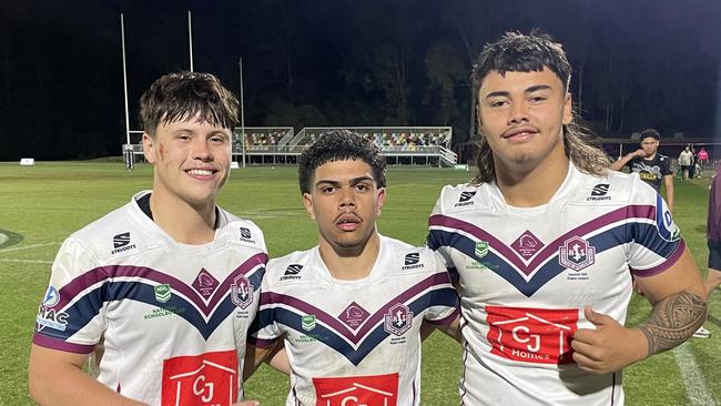 Ipswich’s Cooper Cracknell, Xavier Kirk and Xavier Timoteo after their latest win. Picture: Andrew Dawson