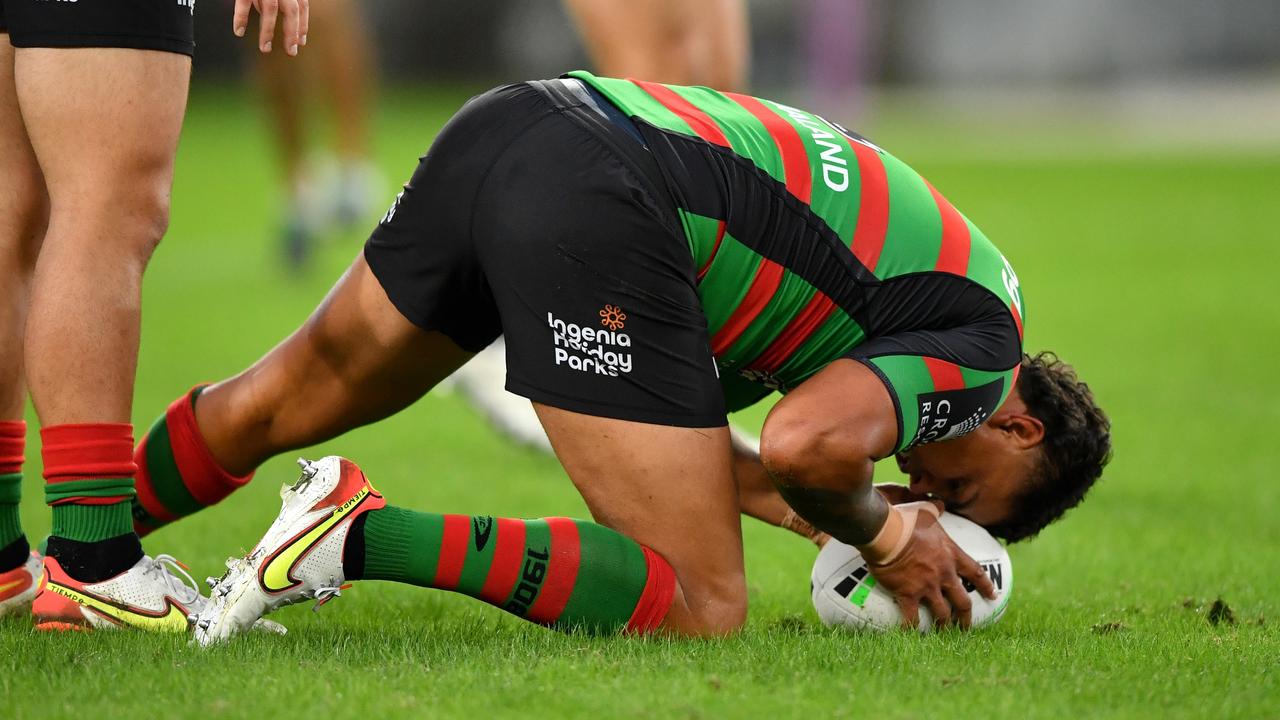 Latrell Mitchell left the field with a hamstring injury against the Dragons. Picture: NRL Photos/Gregg Porteous