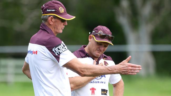 Wayne Bennett and Kevin Walters at Brisbane Broncos training. Pic Darren England.