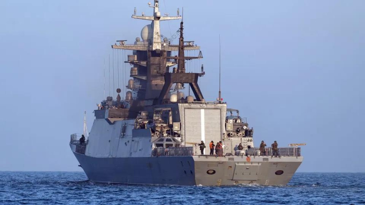 A heavily armed Russian warship was spotted escorting a huge sanctioned cargo vessel through UK waters. Picture: Eddie Mitchell