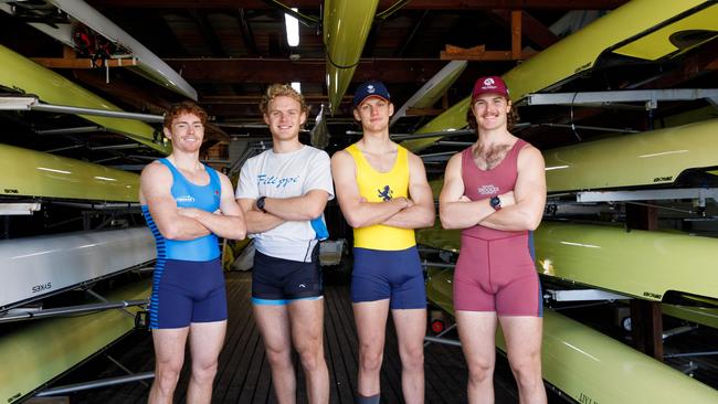 Greatest of all time: King’s School old boys Nick Whalan and Mac Bucknell, and Scots College graduates James Fredricson and Angus Aitken are among the schoolboy rowers pushing for Olympic glory. Picture: Max Mason-Hubers