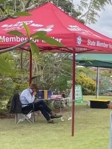 Mark Bailey spotted using his parliament-branded marquee at a pre-polling booth.