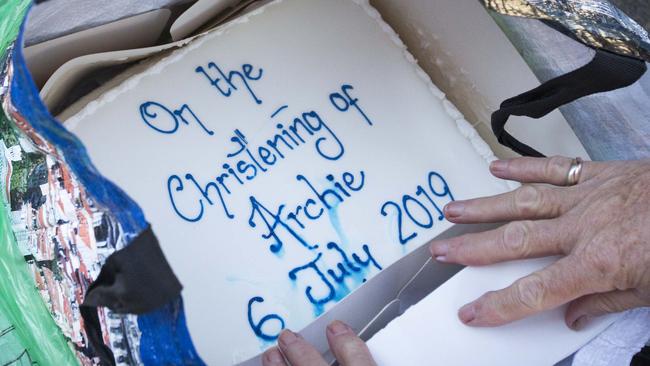 A cake from a royal well-wisher in celebration of the royal christening of Archie.