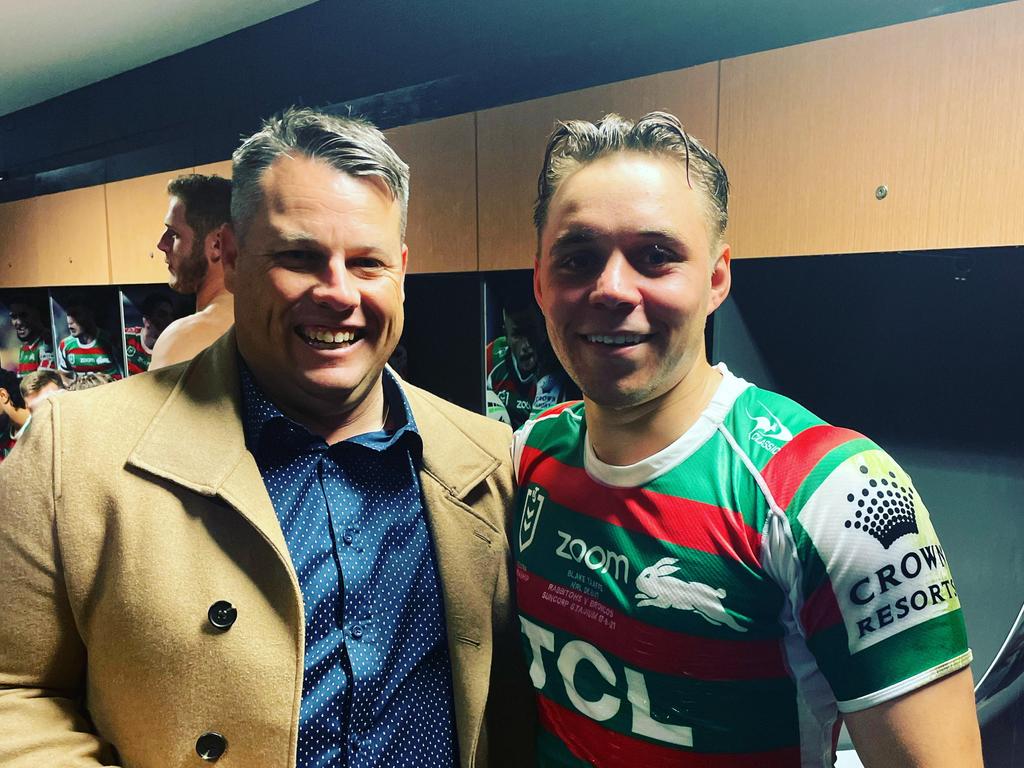 Chris Newman and South Sydney fullback Blake Taaffe. Supplied.