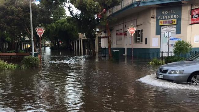 Port Augusta’s main street was flooded in an hour after heavy rain in December. Picture: Angela Corbett