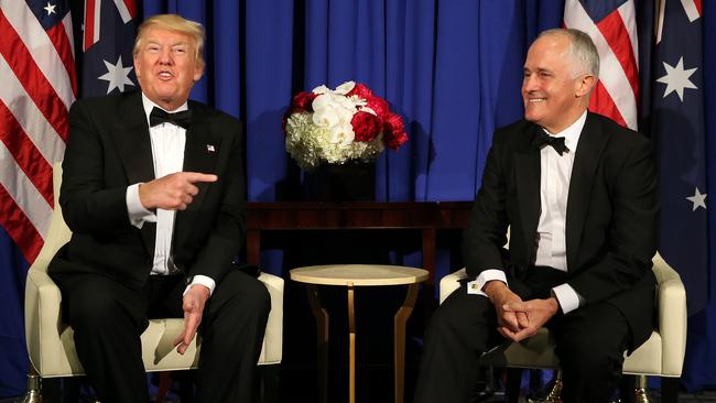 Malcolm Turnbull and Donald Trump repair their relationship in New York last month. Picture: Nathan Edwards