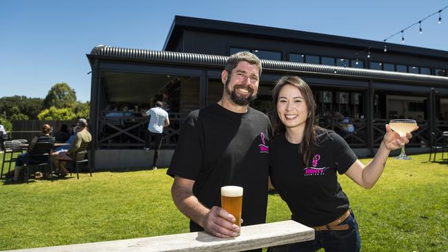 Monty Brewing Co owners Nathan Semmens and Valerie Chua on opening weekend of the Highfields venue. Picture: Kevin Farmer