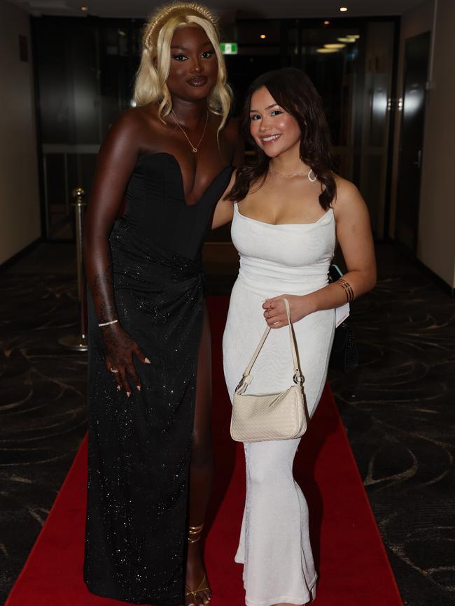 MELBOURNE, AUSTRALIA – JUNE 14 2024 Condi Gatpan and Katrena Slatter attend the Lowanna College Senior Formal 2024 at the Moe Racing Club Picture: Brendan Beckett