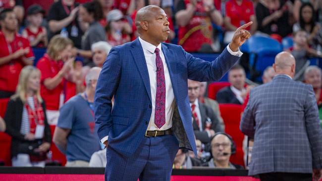 Wright coaching from the sidelines in late February. Picture: AAP Image/Tony McDonough