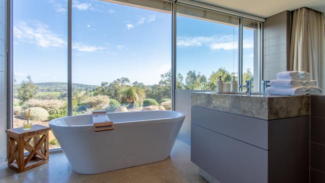 Supplied Editorial Bathroom at luxury holiday house Ithaca, Yallingup, WA.