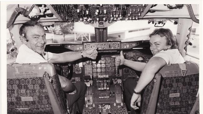 Ewen with his father Lindsay, who was also a Qantas pilot.