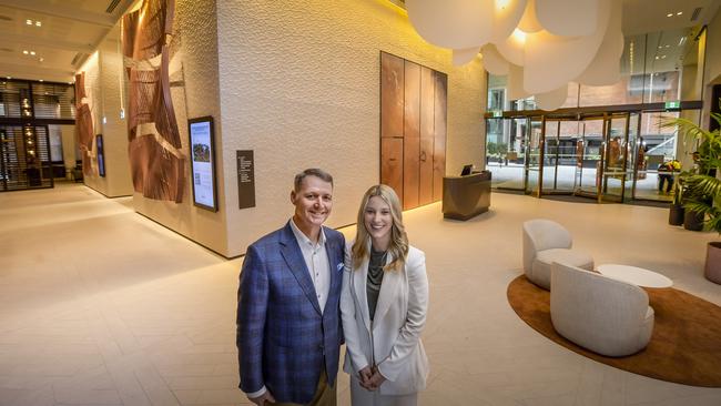 Adelaide Marriott’s general manager Paul Gallop with Rahel Wheatley. Picture: RoyVphotography