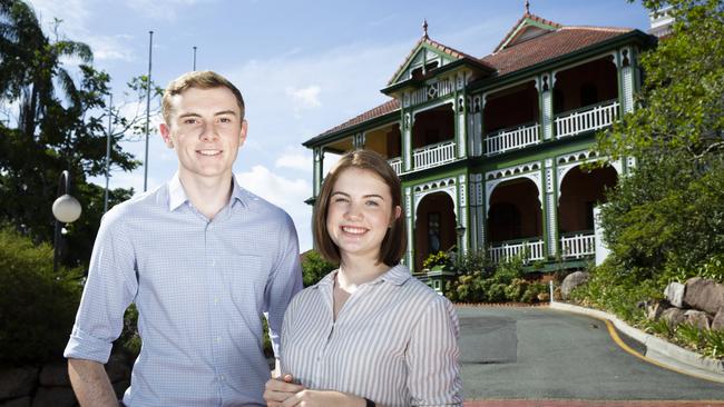 St Peters 2019 Year 12 graduates Ben Kennedy and Ella Hussey-Simmonite completed International Baccalaureates last year. Picture: AAP/Renae Droop