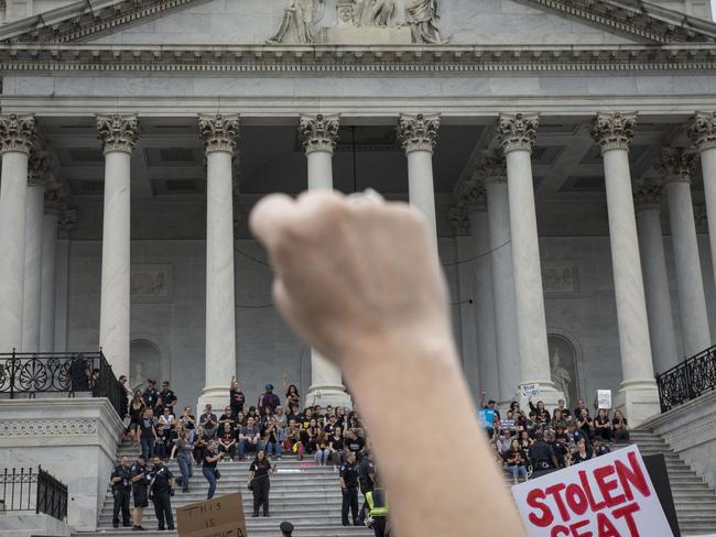 Hundreds of protesters have been arrested by Capitol Police during the demonstration ahead of a final vote Saturday evening to confirm the nomination of Judge Brett Kavanaugh to the US Supreme Court. Picture: Drew Angerer/Getty Images/AFP