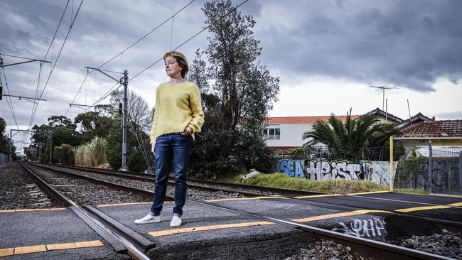 Julie Smerdon is among residents and authorities calling for an urgent solution at the gateless Grenville St level crossing. Picture: Wayne Taylor