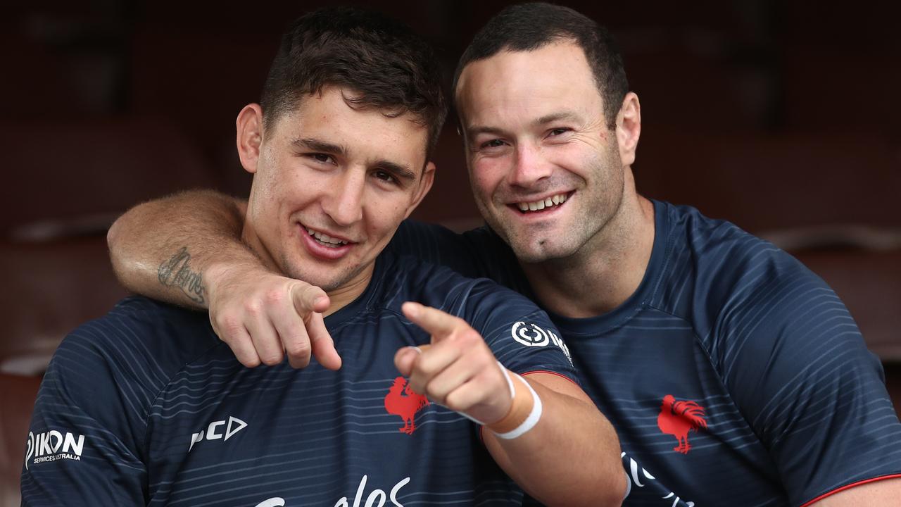 Roosters stars Victor Radley and Boyd Cordner. (Photo by Mark Metcalfe/Getty Images)