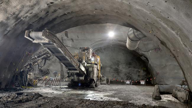 Work under Franklin St and Bowen St for the construction of the Metro Tunnel. Picture: Andrew Henshaw