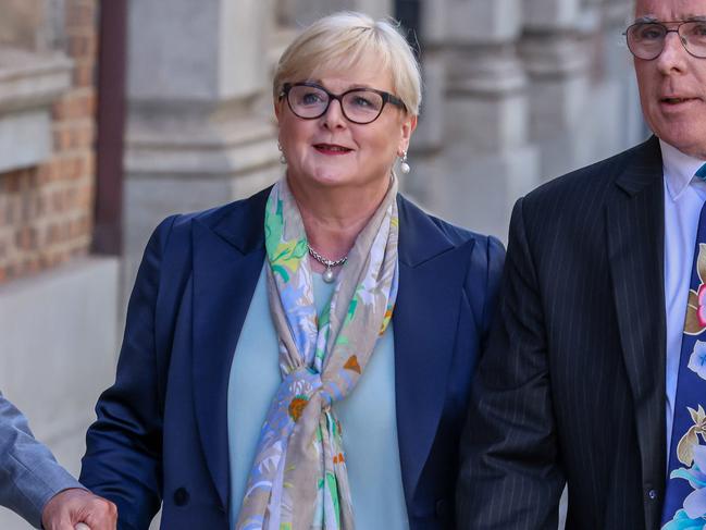 5/3/2024 Reynolds husband, Linda Reynolds and lawyer Martin Bennett Linda Reynolds arrives at David Malcolm Justice Centre to meet face to face with Brittany Higgins and David Sharaz  as part of a court-ordered mediation. Reynolds is suing the engaged couple for defamation.Pic  Colin Murty