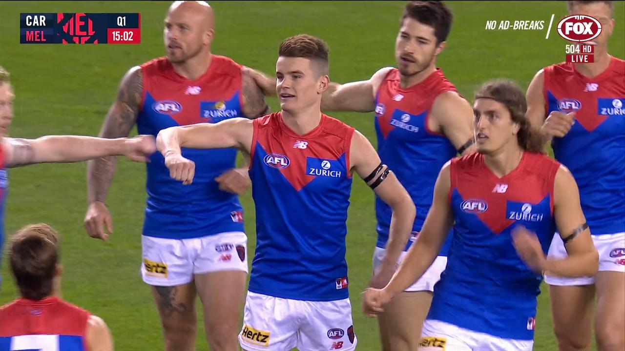 Bayley Fritsch's goal was celebrated by the Dees … and virtual crowd noise.