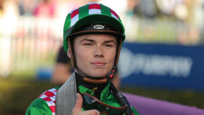 SYDNEY, AUSTRALIA - MAY 20: Jasper Franklin riding Rediener wins Race 6 Toyota Forklifts during Lord Mayors Cup Day Sydney Racing at Rosehill Gardens on May 20, 2023 in Sydney, Australia. (Photo by Jeremy Ng/Getty Images)