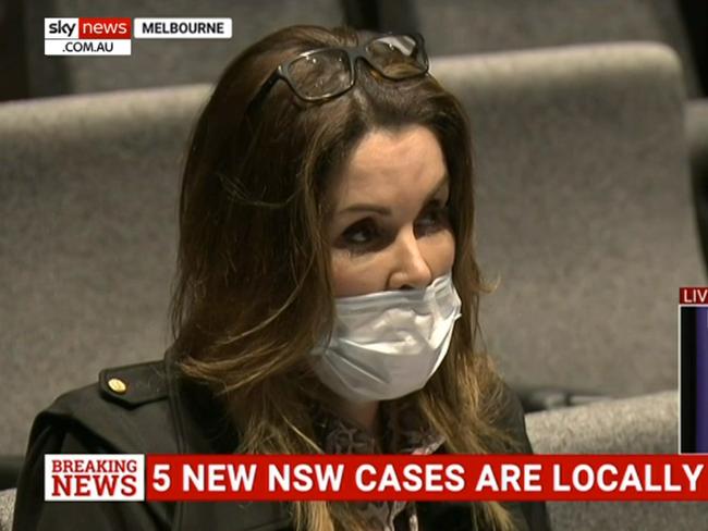 Peta Credlin at a Daniel Andrews press conference. Picture: Sky News via NCA Newswire