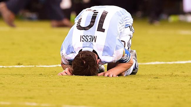 Argentina's Lionel Messi slumps.