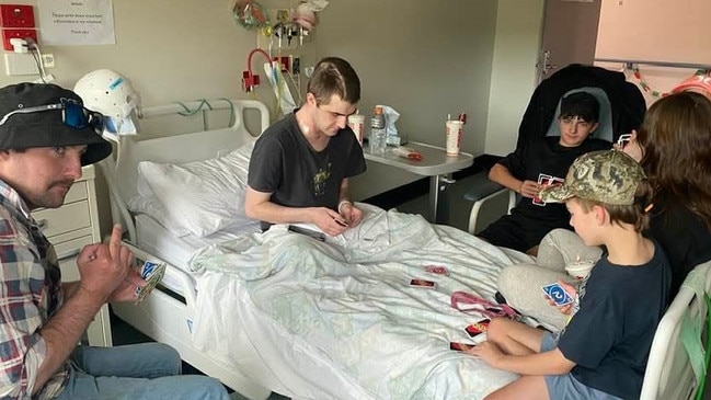 Connor Spangler 20 in hospital after a medical incident. His father Shawn Spangler died after a tragic accident home recently. Picture: supplied