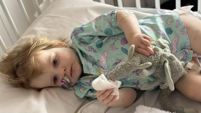 Parents Matthew and Abbe Pyke noticed their daughter’s behaviour change, when they brought her to the hospital she was diagnosed with cancer. Picture: Supplied by family