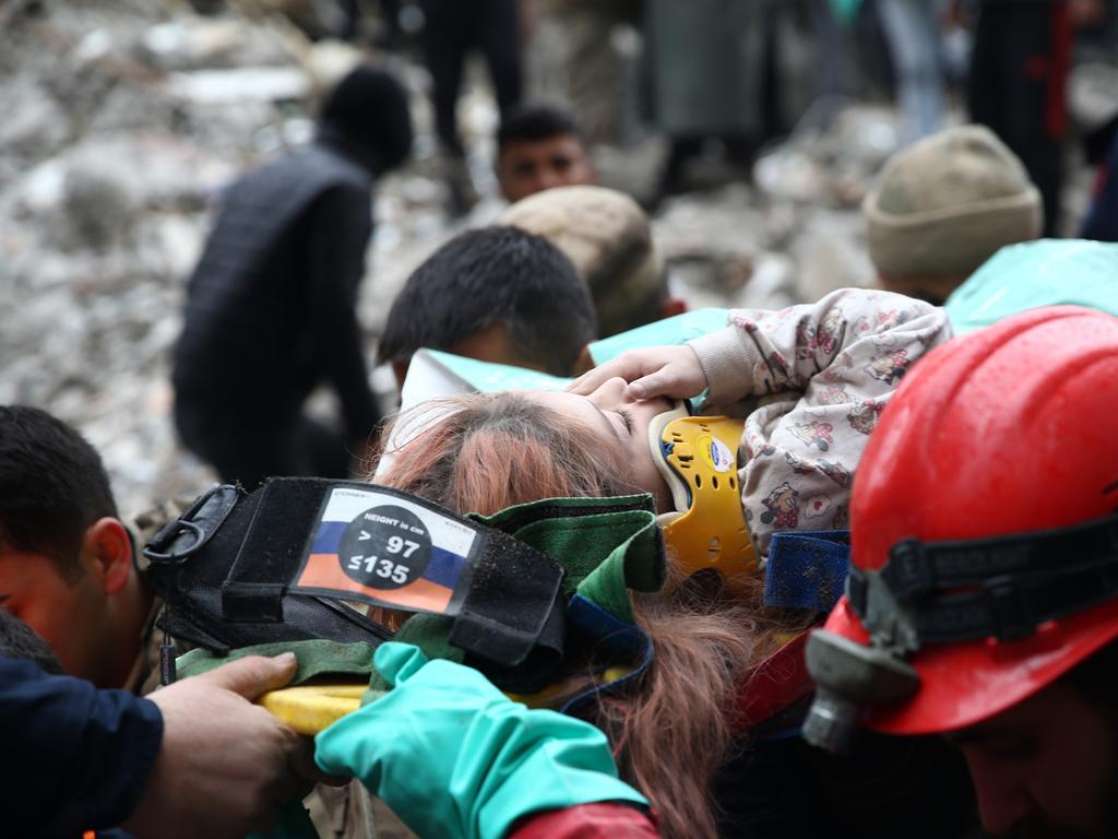 A 10-year-old rescued under the rubble of 10-storey-building in Osmaniye, Turkey. Picture: Ozan Efeoglu/Anadolu Agency via Getty Images