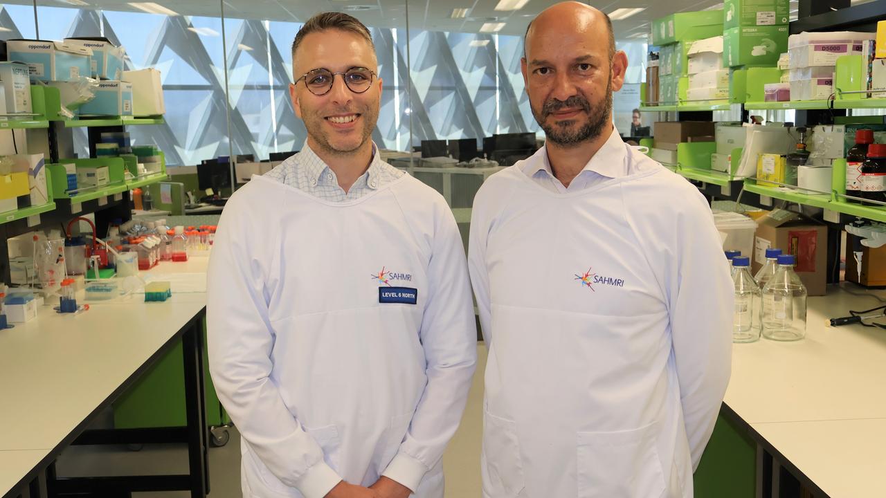 SAHMRI neuroscientist Dr Tim Sargeant and Dr Ed Robins from SAHMRI’s Molecular Imaging and Therapy Research Unit. Picture supplied by SAHMRI.