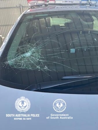 Tyson Wilson, 20, has been charged with damaging police cars and assaulting a police officer by throwing roof tiles at them at Reynella East. Picture: SA Police