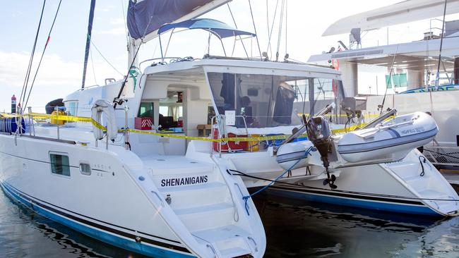 The yacht 'Shenanigans', at the Denarau Marina in Fiji, after the drug bust. Picture: Mark Stewart