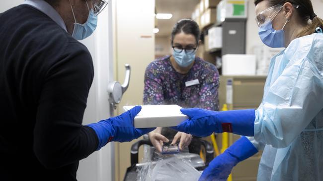 The Pfizer COVID-19 Vaccine arrives at Monash Medical Centre, Melbourne. Picture: Arsineh Houspian.