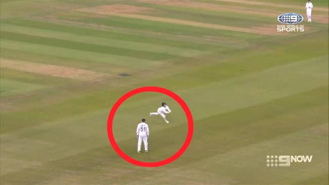 Jonny Bairstow rushing in with lightning speed. Photo: 9Now.