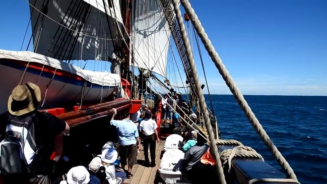 Tourist enjoy sailing on the replica HMS Endeavour