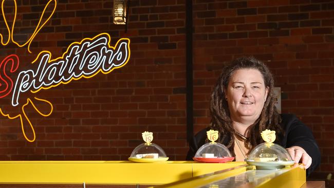 Jo Bangles at her new cheese train restaurant, Splatters, in Geelong. Picture: Nicki Connolly