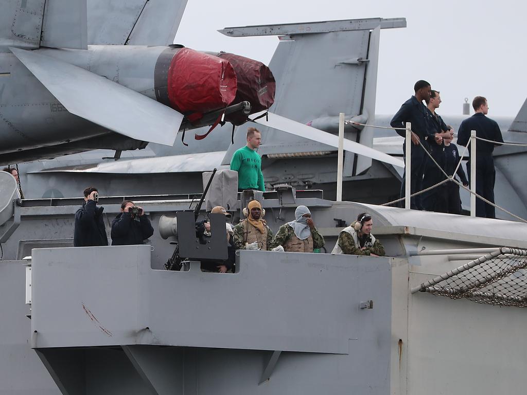 The USS Ronald Reagan arrives in Brisbane. Pic Peter Wallis