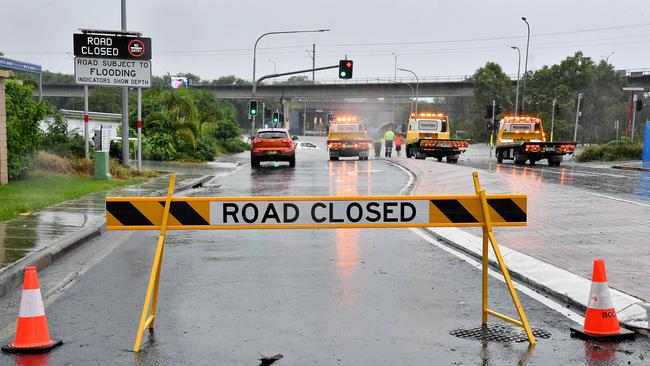 Roads closed in Widdop st, Nundah as wild and wet weather continues to batter Brisbane. Picture: NCA NewsWIRE / John Gass