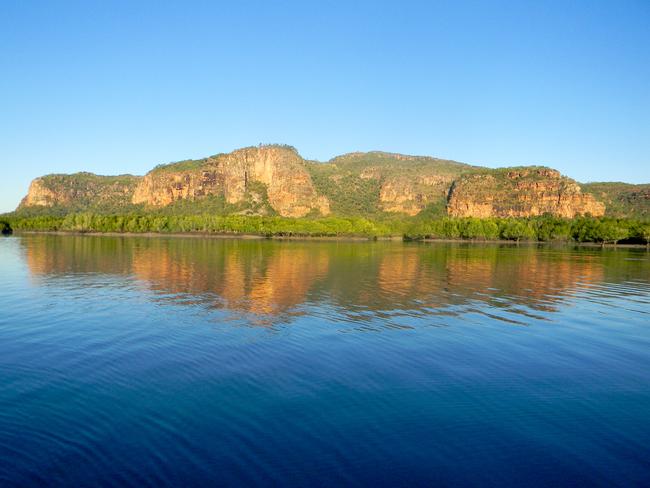 The colourful cliffs as seen from the Kimberley Quest.