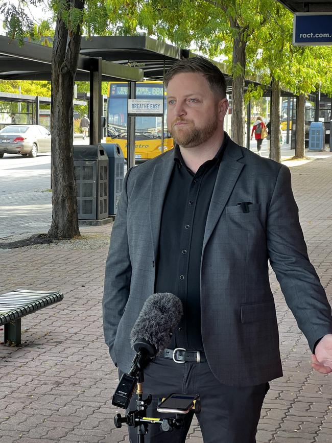 Labor's Luke Edmunds speaks to the media on Hobart's eastern shore on Friday, March 7, 2025.