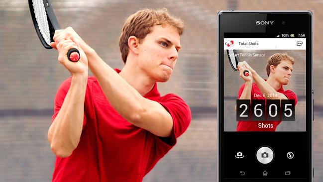 Tale of the tape ... Sony’s Smart Tennis Sensor screws on to the base of existing racquets.