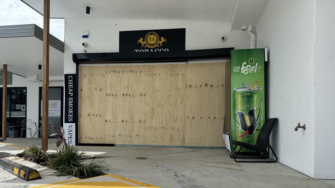 Damage left behind at the Upper Coomera tobacconist in March. Picture: Mohammed Alfares