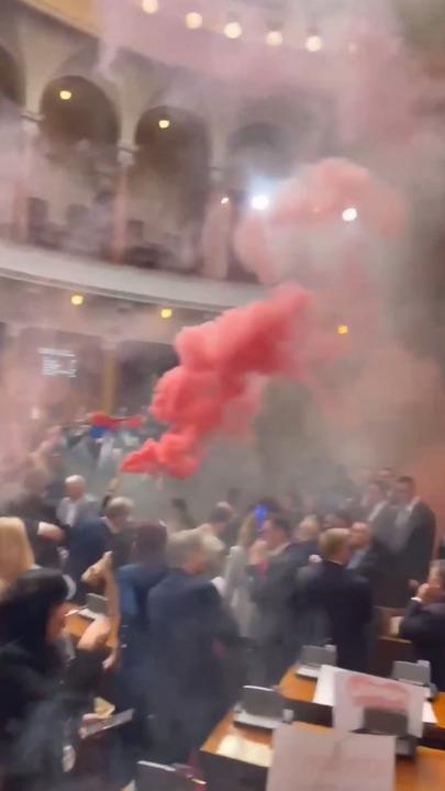 Flares, smoke bombs thrown in Serbia's parliament